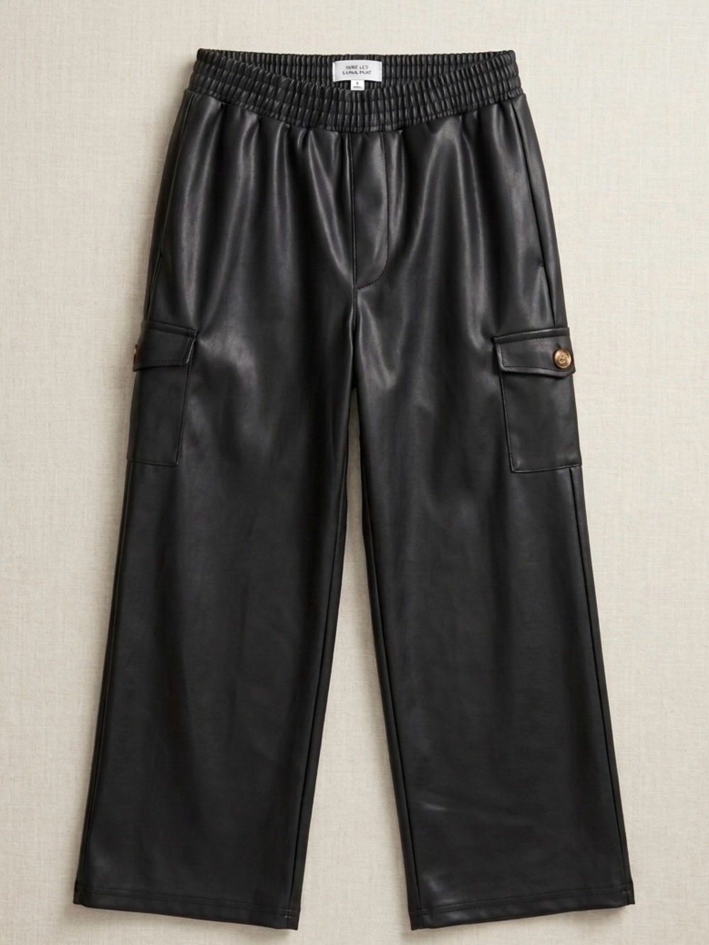 Vince Camuto Girls Black Faux Leather Cargo wide leg Pants - pockets -
size 6x